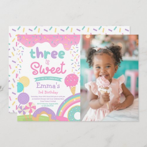 Candyland and Ice Cream Two Sweet 2nd Birthday Invitation