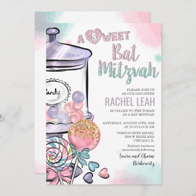 Candyland Bat Mitzvah Invitation (Front/Back)