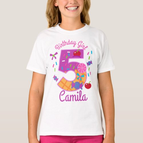 Candyland Birthday Girl Fifth lollipop T_Shirt