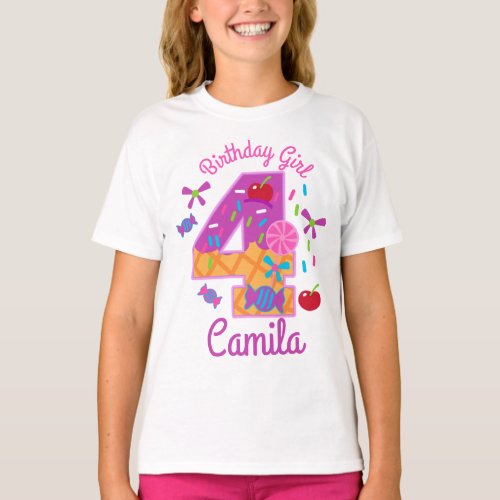 Candyland Birthday Girl Fourth lollipop T_Shirt