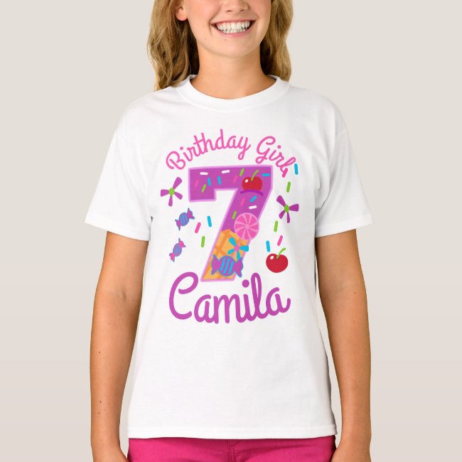 Candyland Birthday Girl Seventh lollipop T-Shirt