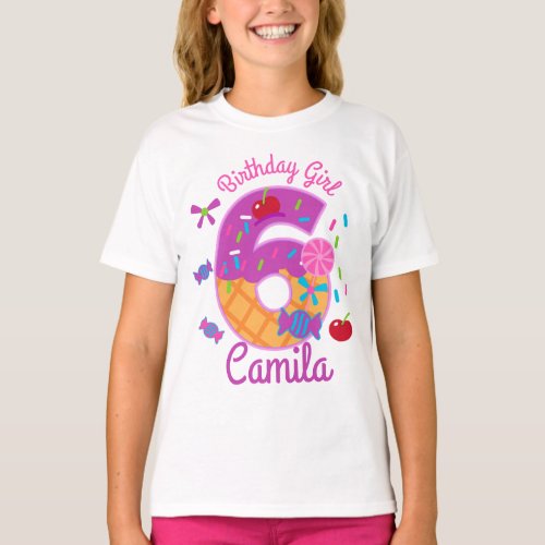 Candyland Birthday Girl Sixth lollipop T_Shirt