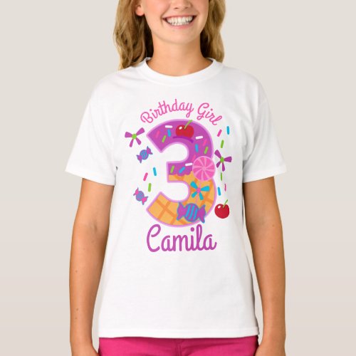 Candyland Birthday Girl Third lollipop T_Shirt