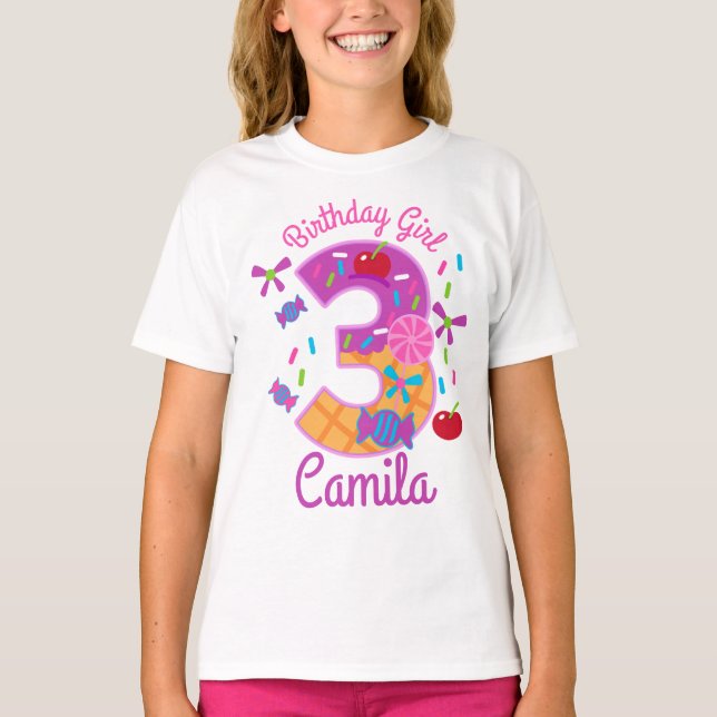 Candyland Birthday Girl Third lollipop T-Shirt (Front)