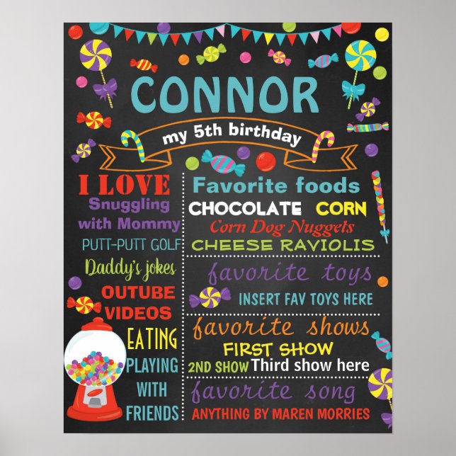 Candyland Birthday Party chalkboard sign (Front)