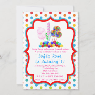 Candyland Candy First Birthday Birthday Invitation