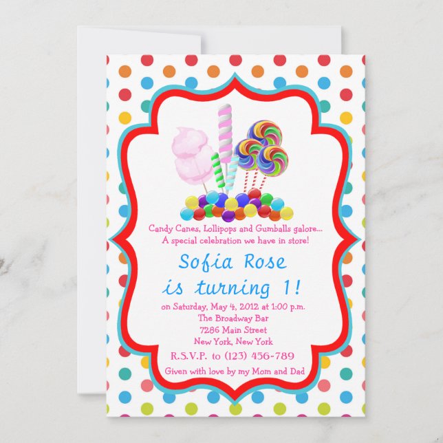 Candyland Candy First Birthday Birthday Invitation (Front)