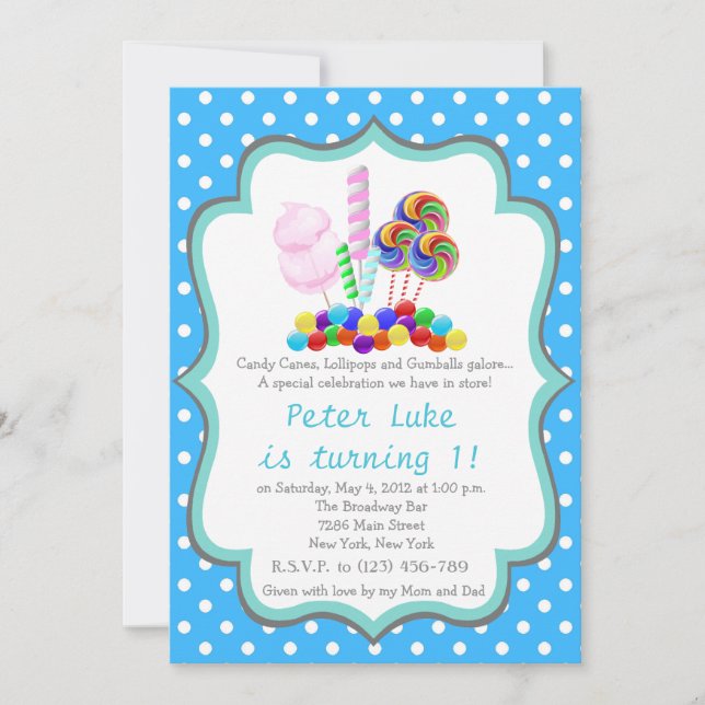 Candyland Candy First Birthday Birthday Invitation (Front)