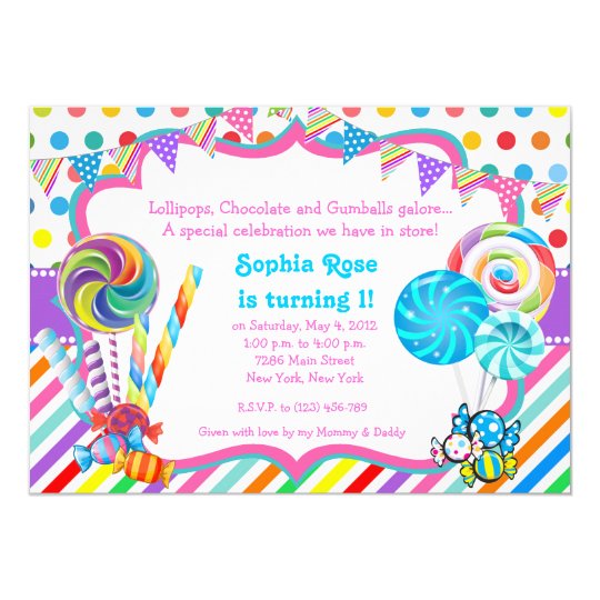 Candyland Candy Theme Birthday Invitation | Zazzle.com