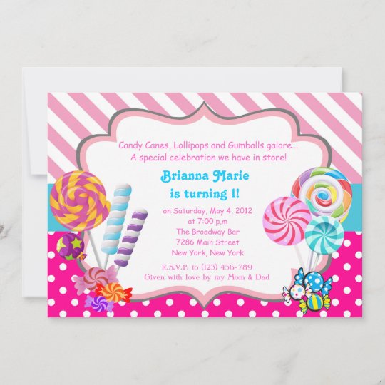 Candyland candy Theme Birthday Invitation | Zazzle.com