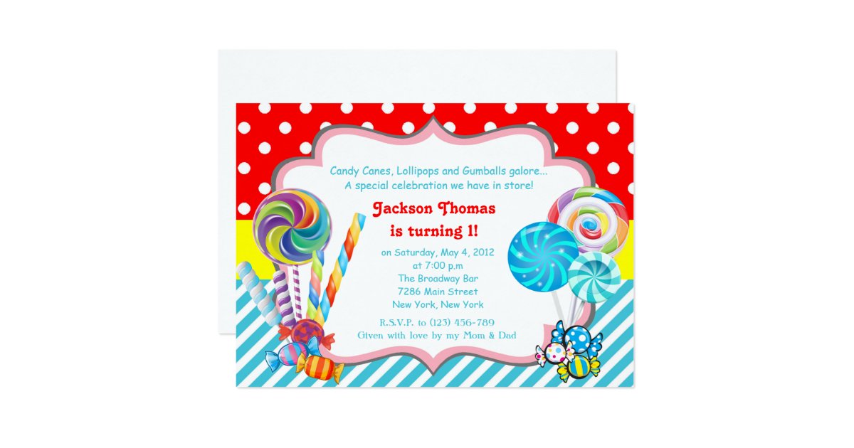 Candyland candy Theme Birthday Invitation | Zazzle