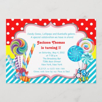 Candyland Candy Theme Birthday Invitation by PurplePaperInvites at Zazzle