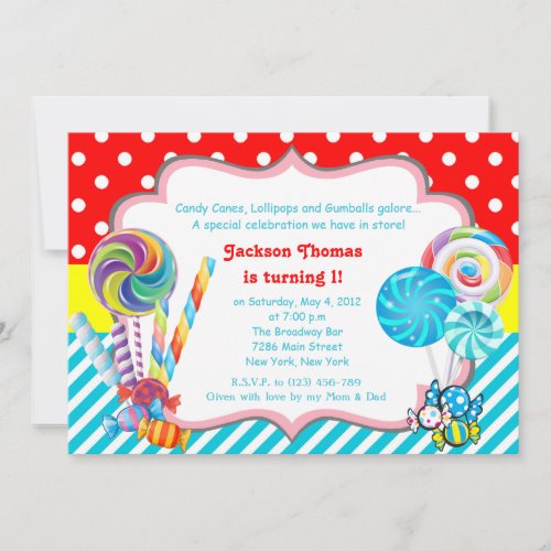 Candyland candy Theme Birthday Invitation
