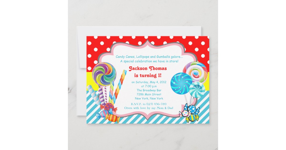 Candyland candy Theme Birthday Invitation | Zazzle