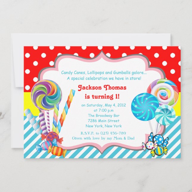 Candyland candy Theme Birthday Invitation (Front)