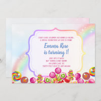 Candyland candy theme birthday party invitation