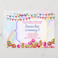 Candyland candy theme birthday party invitation