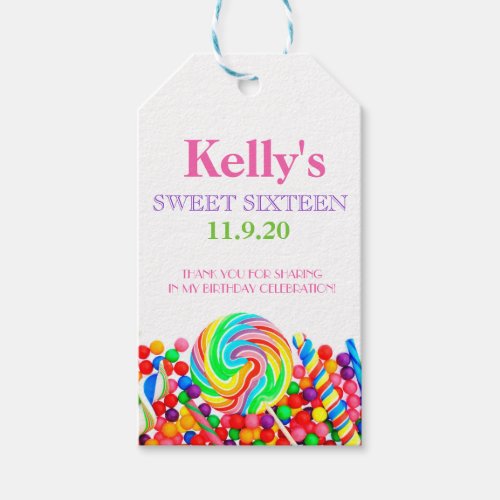 Candyland Candy Theme Sweet 16 Favor  Gift Tags