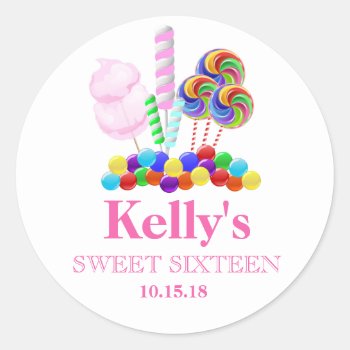 Candyland Candy Theme Sweet 16 Favor Labels by PurplePaperInvites at Zazzle
