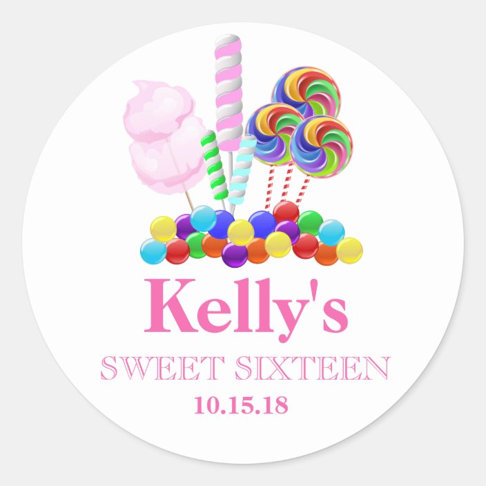 Custom Sweet 16 Party Favor Labels Personalized Black and Rose Gold Sweet 16 Party Round Stickers