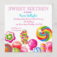 Candyland Candy Theme Sweet 16 Invitation