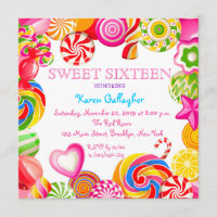 Candyland Candy Theme Sweet 16 Invitation