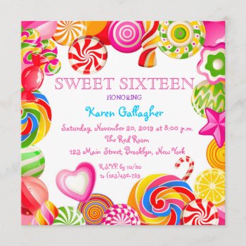Candyland Candy Theme Sweet 16 Invitation by PurplePaperInvites at Zazzle