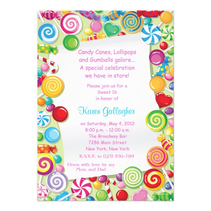 Candyland candy Theme Sweet 16 Invite Invitations