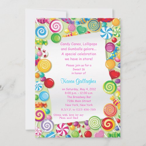 Candyland candy Theme Sweet 16 Invite