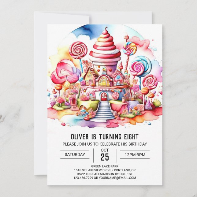 Candyland Charm Birthday Invitation (Front)
