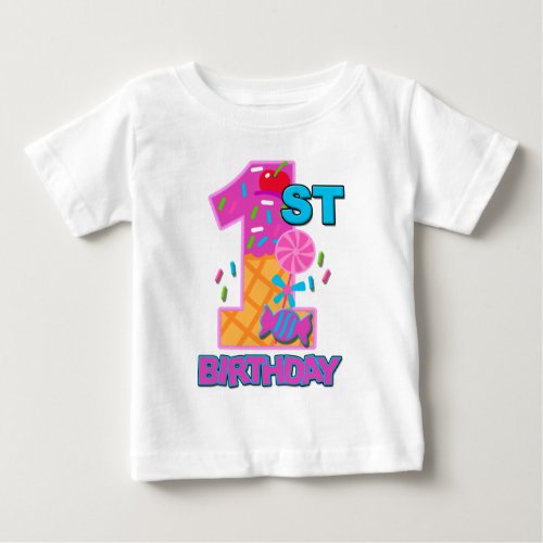 Candyland First Birthday Girl lollipop Baby T_Shirt