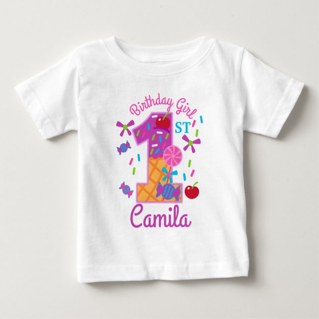 Candyland First Birthday lollipop Baby T-Shirt (Front)