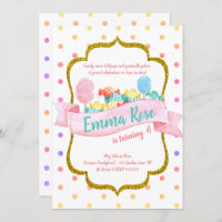 Candyland Gold Polka dot Birthday Party Invitation