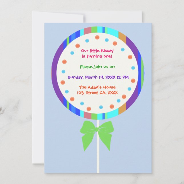 Candyland Lollipop Birthday Invitations (Front)