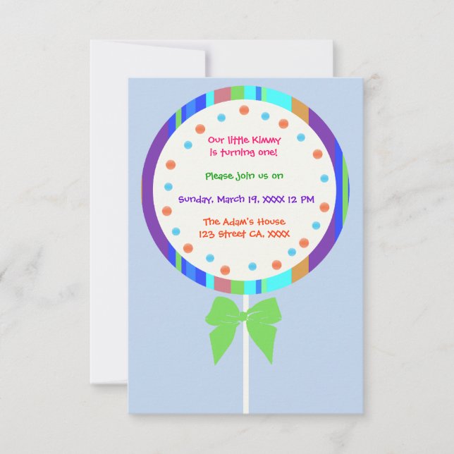 Candyland Lollipop Birthday Invitations (Front)