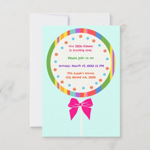 Candyland Lollipop Birthday Invitations