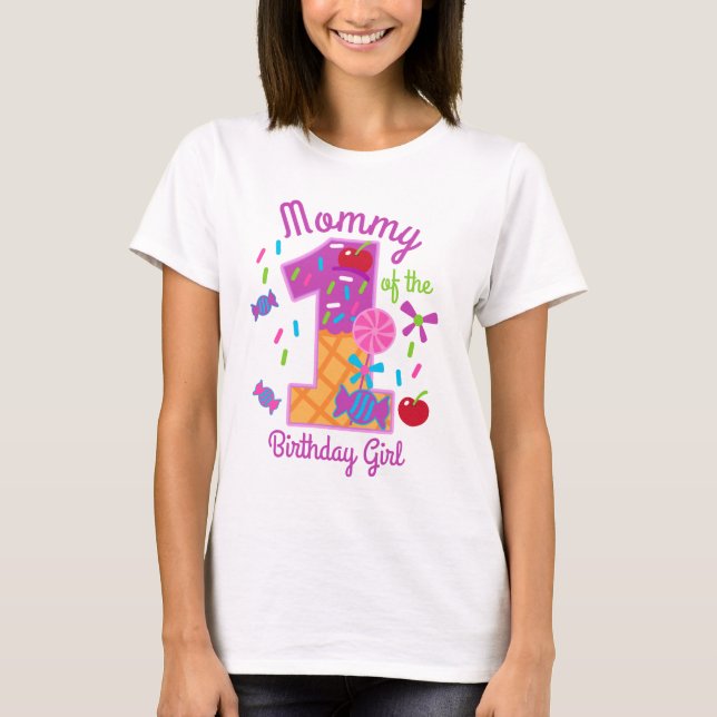 Candyland Mommy of the First Birthday lollipop T-Shirt (Front)
