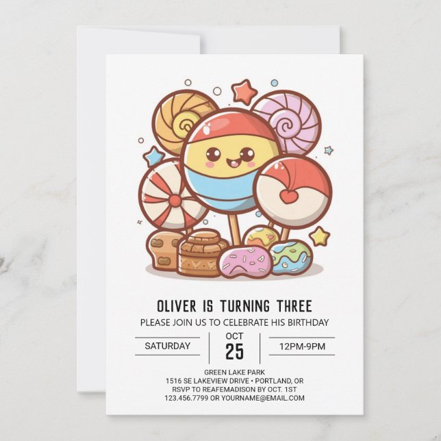 Candyland Online Lollipop Birthday Invitation (Front)