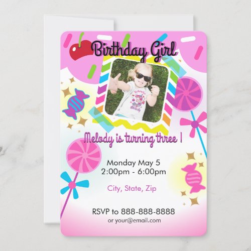 Candyland Photo birthday Candy Invitation