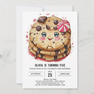Candyland Pink Watercolor Cookies Birthday Invitation