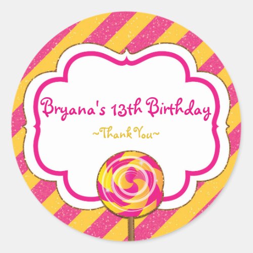 Candyland Pink  Yellow Lollipop Party Stickers