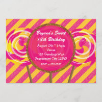 Candyland Pink & Yellow Lollipops Birthday Party Invitation