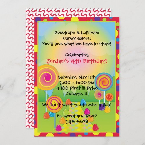 Candyland  Red Sugary Sweet Lollipops Candy  Invitation