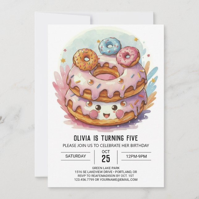 Candyland Sprinkles Donuts Birthday Invitation (Front)