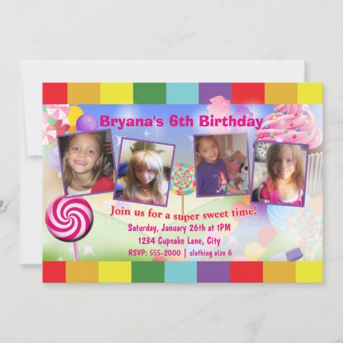 Candyland Sweet Birthday Party 4 Photo Invitation