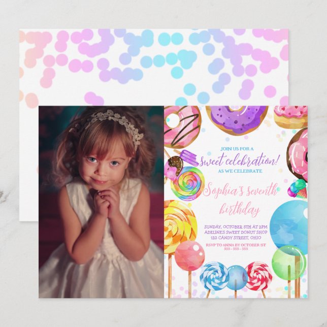 Candyland Sweet Celebration Girl Cute Picture Invitation (Front/Back)