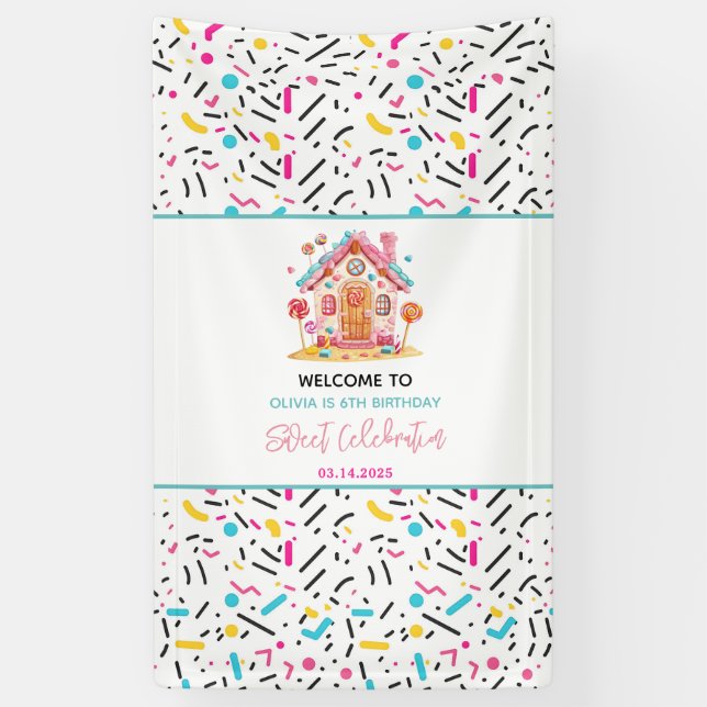Candyland Sweet Celebration Kids Birthday Party Banner (Vertical)