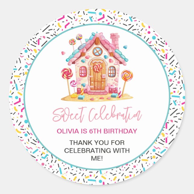 Candyland Sweet Celebration Kids Birthday Party Classic Round Sticker (Front)