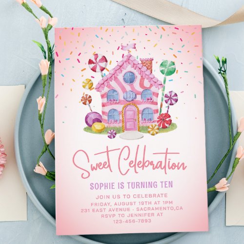 Candyland Sweet Celebration Kids Birthday Party Invitation