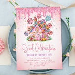 Candyland Sweet Celebration Kids Birthday Party Invitation<br><div class="desc">Sweet Celebration Candyland Kids Birthday Invitation. Invitation featuring calligraphy script ''sweet celebration'' in trendy pink,  candy house on a pastel pink background with colorful sprinkles. Personalize with a name and party details.</div>